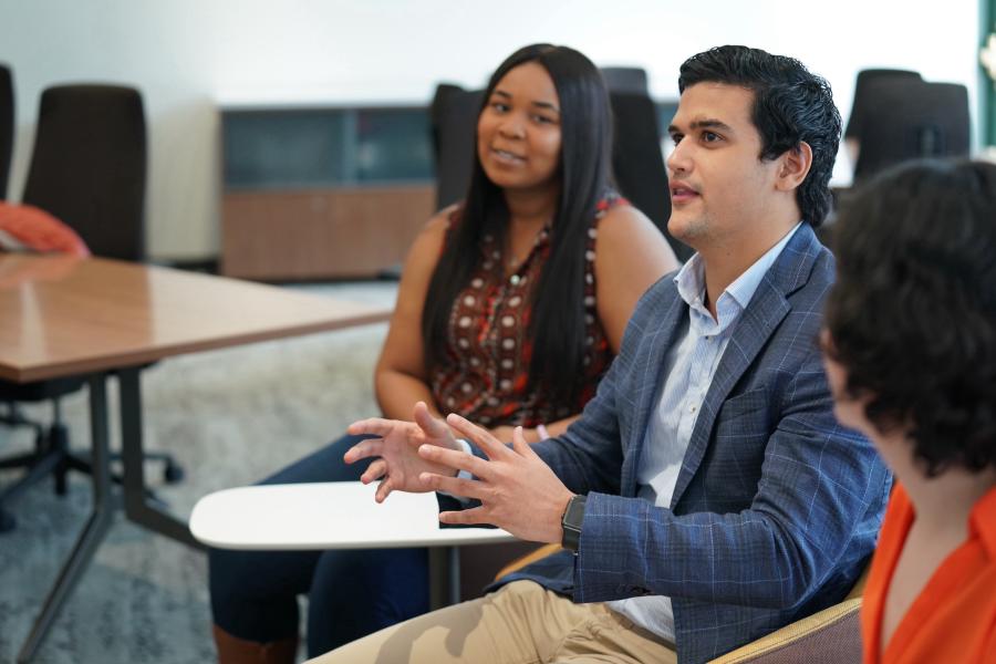 A student speaks during a class.