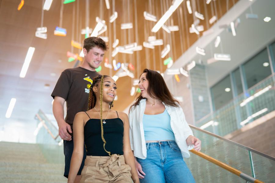 Students walking in Sangren Hall.